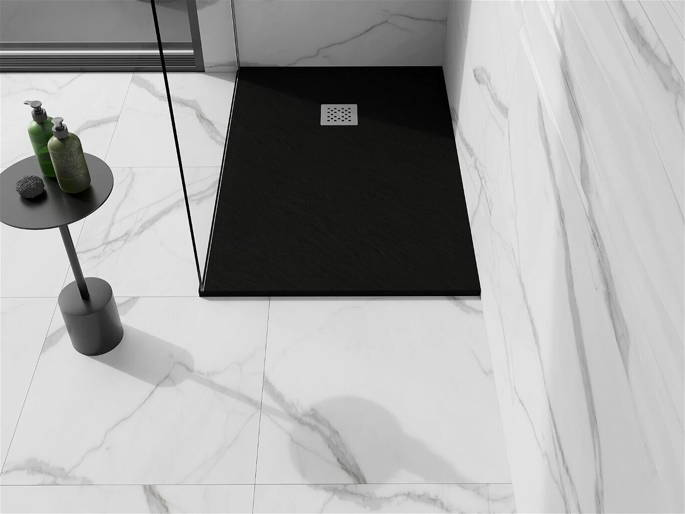 Suihkuallas Mexen Stone+ suorakulmainen, sifonilla, musta, 100x70,80,90 cm hinta ja tiedot | Suihkualtaat | hobbyhall.fi