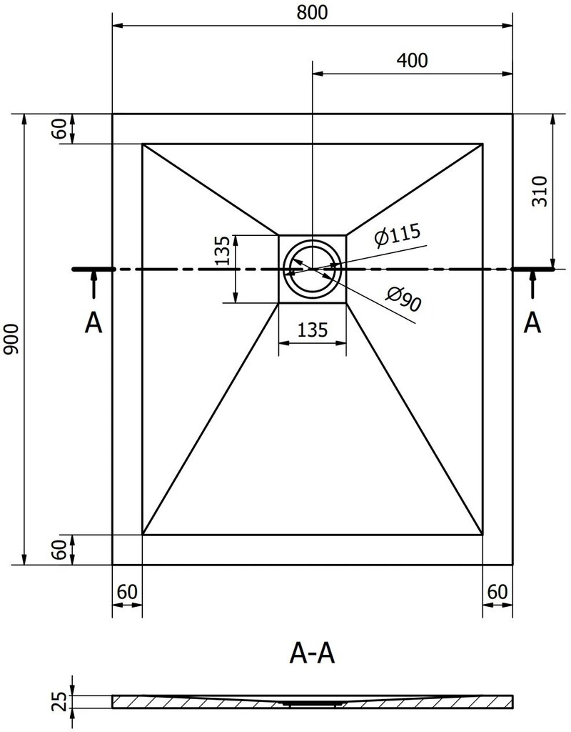 Suihkuallas Mexen Stone+ suorakaiteen muotoinen, musta, 90x70,80 cm hinta ja tiedot | Suihkualtaat | hobbyhall.fi