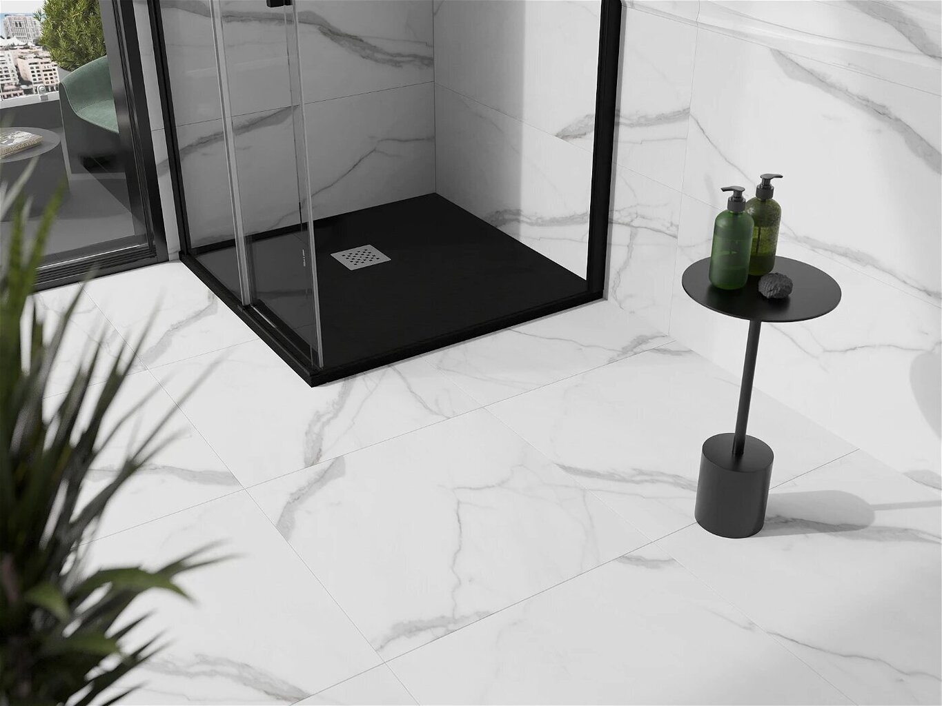 Neliön muotoinen suihkuallas Mexen Stone+ sifonilla, musta, 70/80/90/100 cm hinta ja tiedot | Suihkualtaat | hobbyhall.fi