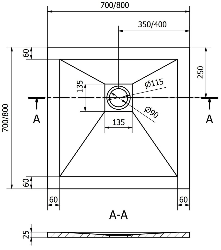 Neliön muotoinen suihkuallas Mexen Stone+ -sifonilla, antrasiitti, 70/80/90/100 cm hinta ja tiedot | Suihkualtaat | hobbyhall.fi