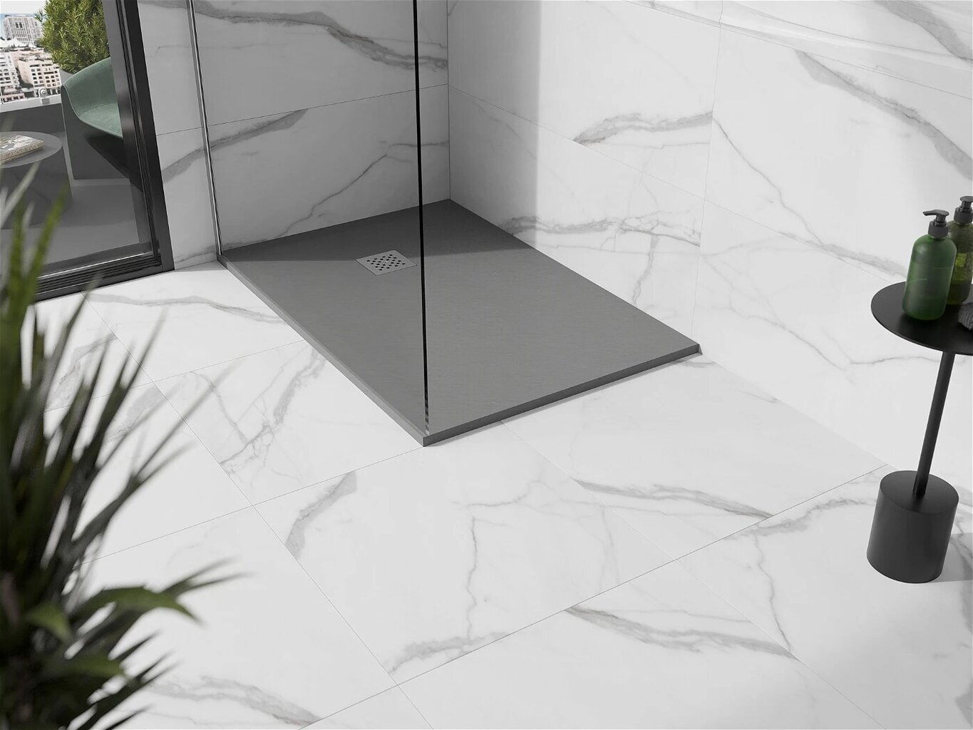 Suorakulmainen suihkuallas Mexen Stone+ sifonilla, Harmaa, 130x70,80,90 cm hinta ja tiedot | Suihkualtaat | hobbyhall.fi