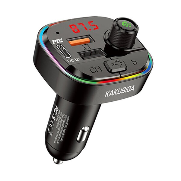 iKaku KSC-693 Bluetooth FM / MP3 lähetin + 2x USB QC 3.0 3.1A + USB-C PD 20W auto pikalaturi USB musta