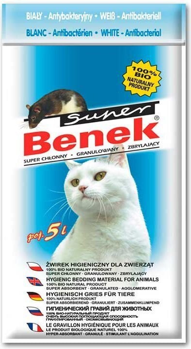 Super Benek antibakteerinen bentoniittihiekka 5 l, valkoinen hinta ja tiedot | Kissanhiekka | hobbyhall.fi