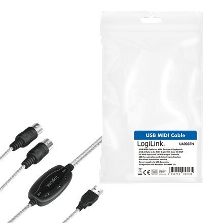 Logilink USB Midi Cable UA0037N hinta ja tiedot | Kaapelit ja adapterit | hobbyhall.fi