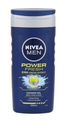 Suihkugeeli-shampoo Nivea Men Power Refresh miehille, 250 ml hinta ja tiedot | Suihkusaippuat ja suihkugeelit | hobbyhall.fi