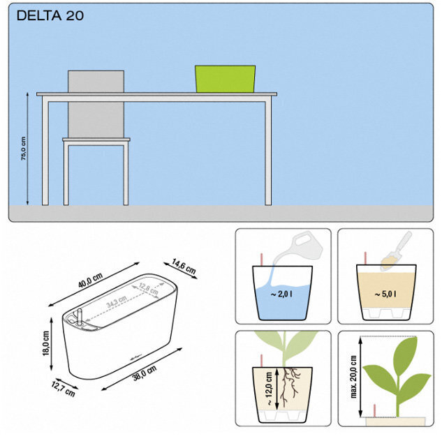 Kukkaruukku Lechuza Delta 20, valkoinen hinta ja tiedot | Kukkaruukut | hobbyhall.fi