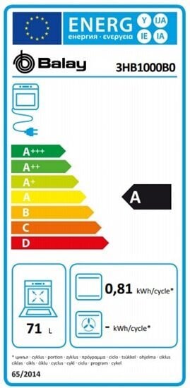 Balay 3HB1000B0 71 L 2850W Perinteinen uuni hinta ja tiedot | Erillisuunit | hobbyhall.fi
