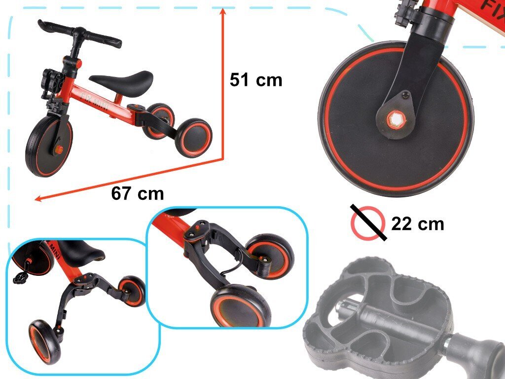 Cross pyörä Trike Fix Mini 3in1 polkimilla, keltainen hinta ja tiedot | Kolmipyörät | hobbyhall.fi