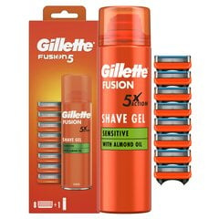 Setti Gillette Fusion: varapäät, 8 kpl + parranajogeeli, 200 ml hinta ja tiedot | Parranajo ja karvanpoisto | hobbyhall.fi