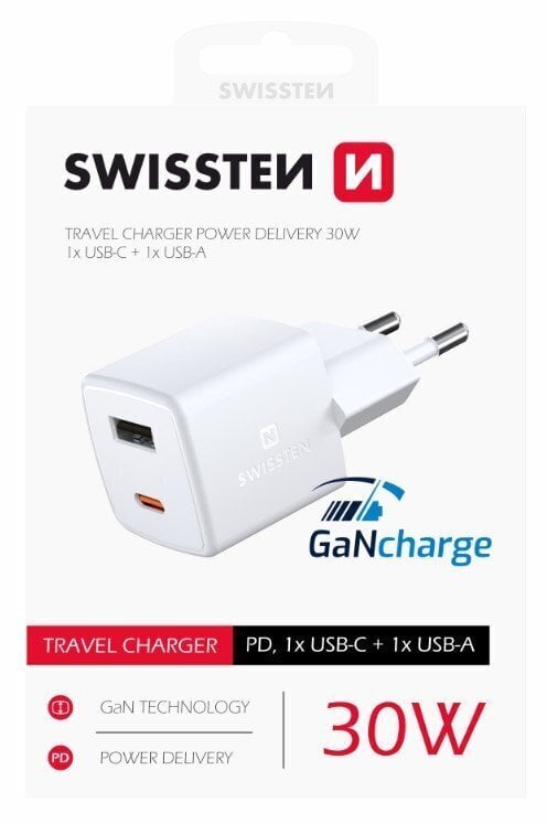 Swissten GaN Mini Travel, USB-C, 3A hinta ja tiedot | Puhelimen laturit | hobbyhall.fi