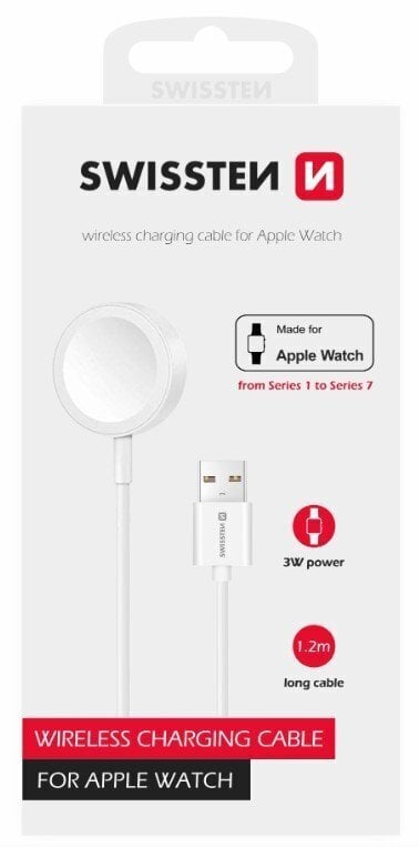 Swissten Wireless Apple Watch USB-A, White hinta ja tiedot | Älykellojen ja aktiivisuusrannekkeiden lisätarvikkeet | hobbyhall.fi
