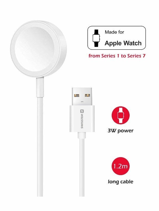 Swissten Wireless Apple Watch USB-A, White hinta ja tiedot | Älykellojen ja aktiivisuusrannekkeiden lisätarvikkeet | hobbyhall.fi