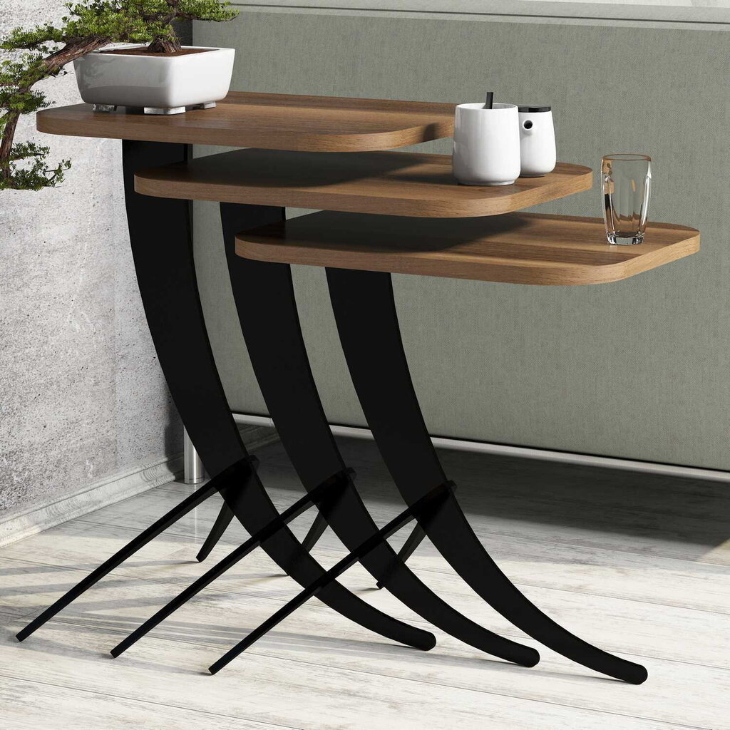 3 sohvapöydän setti Kalune Design 845(I), tummanruskea/musta hinta ja tiedot | Sohvapöydät | hobbyhall.fi