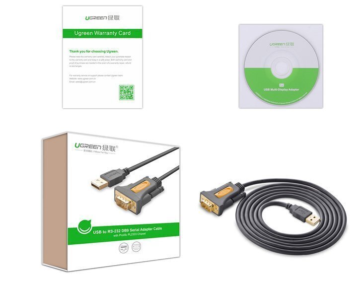 Kaapelisovitin Ugreen USB - RS -232 (uros), 2 m, musta (CR104 20222). hinta ja tiedot | Kaapelit ja adapterit | hobbyhall.fi