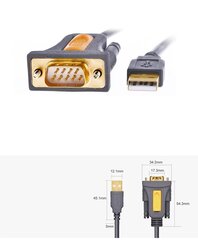 Kaapelisovitin Ugreen USB - RS -232 (uros), 2 m, musta (CR104 20222). hinta ja tiedot | Kaapelit ja adapterit | hobbyhall.fi