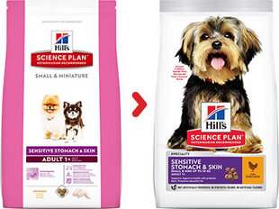 Hill's Science Plan Sensitive Stomach & Skin Small & Mini Adult koiranruoka, 3 kg hinta ja tiedot | Koiran kuivaruoka | hobbyhall.fi