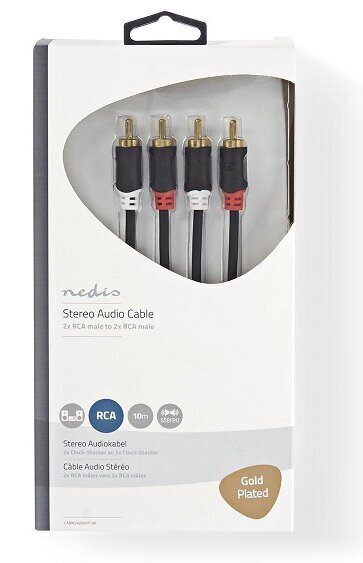 Äänikaapeli 2x RCA -> 2x RCA 5m Nedis, musta hinta ja tiedot | Kaapelit ja adapterit | hobbyhall.fi