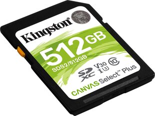 KINGSTON 512GB SDXC Canvas Select Plus muistitikku hinta ja tiedot | Kameran muistikortit | hobbyhall.fi