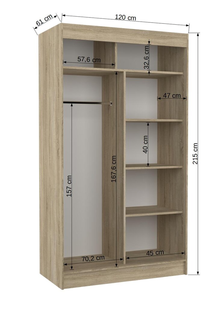 Vaatekaappi Adrk Furniture Batia 120 cm, tammi / tummanruskea hinta ja tiedot | Kaapit | hobbyhall.fi