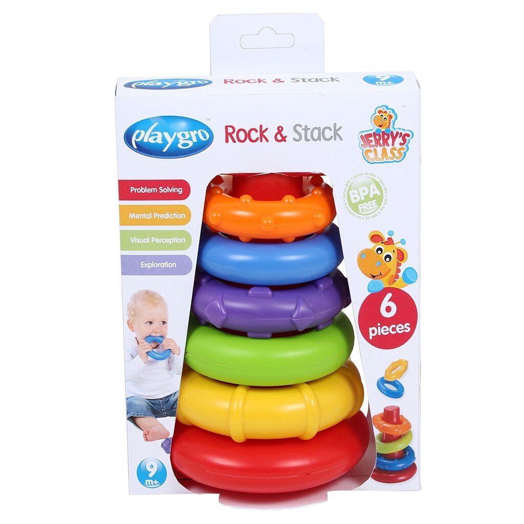 PLAYGRO kehittävä lelu Pyramid with rings Rock and Stack hinta ja tiedot | Vauvan lelut | hobbyhall.fi