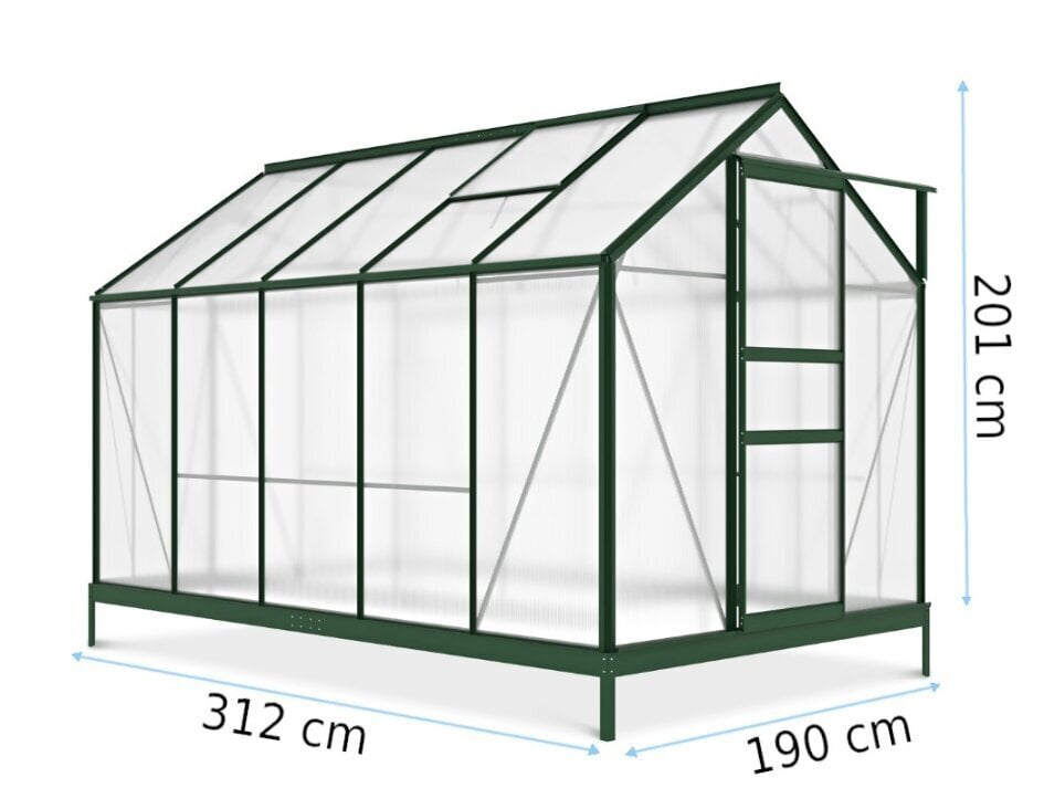 Polykarbonaattikasvihuone 190x312 cm, tummanvihreä hinta 