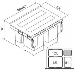 Franke jätesäiliö lajittelija Garbo 60-3, 18l +12l +8l hinta ja tiedot | Roska-astiat | hobbyhall.fi