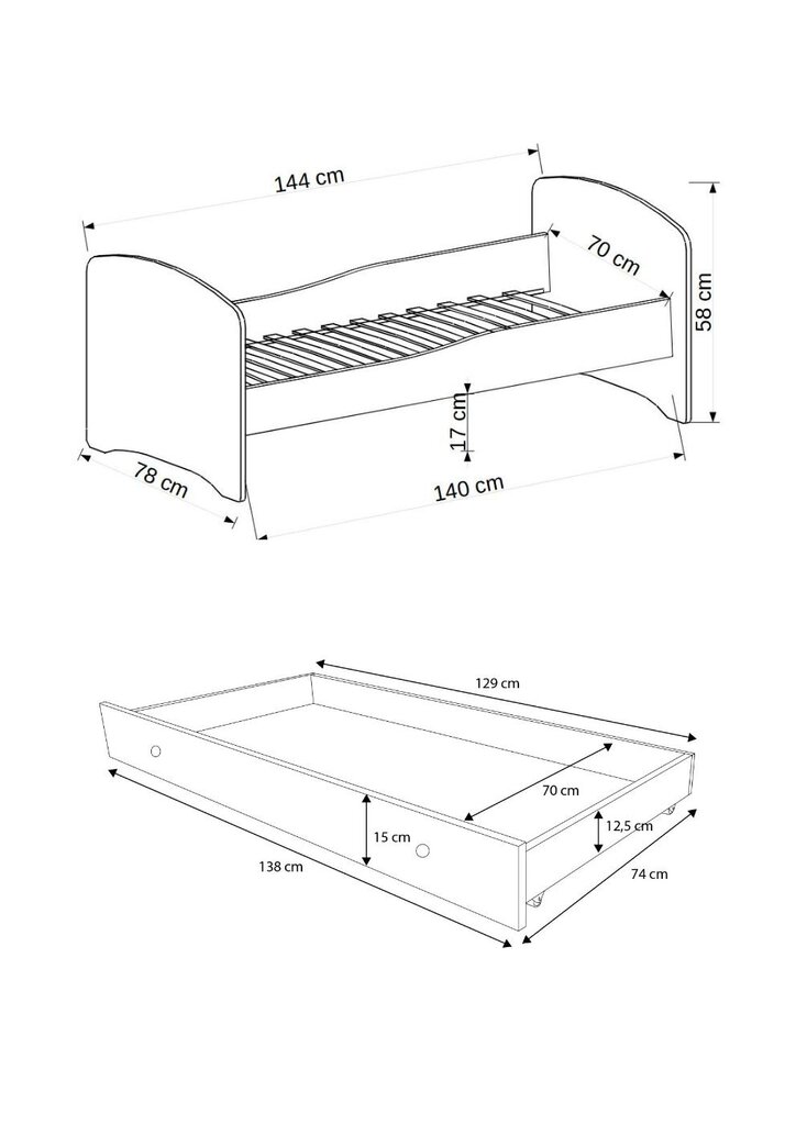 Lasten sänky ADRK Furniture Gonzalo L7, 140x70 cm hinta ja tiedot | Lastensängyt | hobbyhall.fi