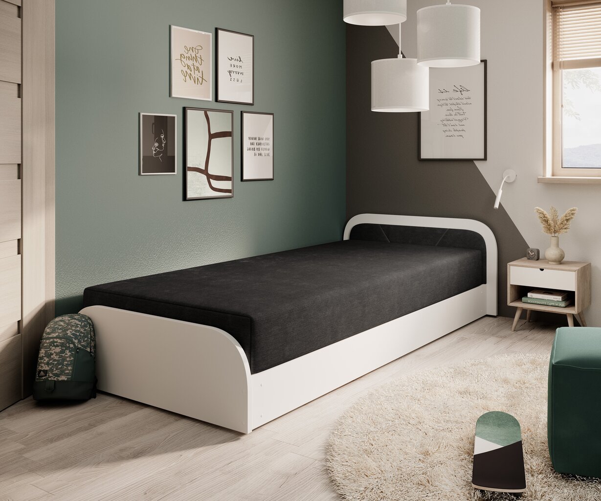 NORE Parys Alova 04 -sänky, 90x200 cm, musta/valkoinen hinta ja tiedot | Sängyt | hobbyhall.fi