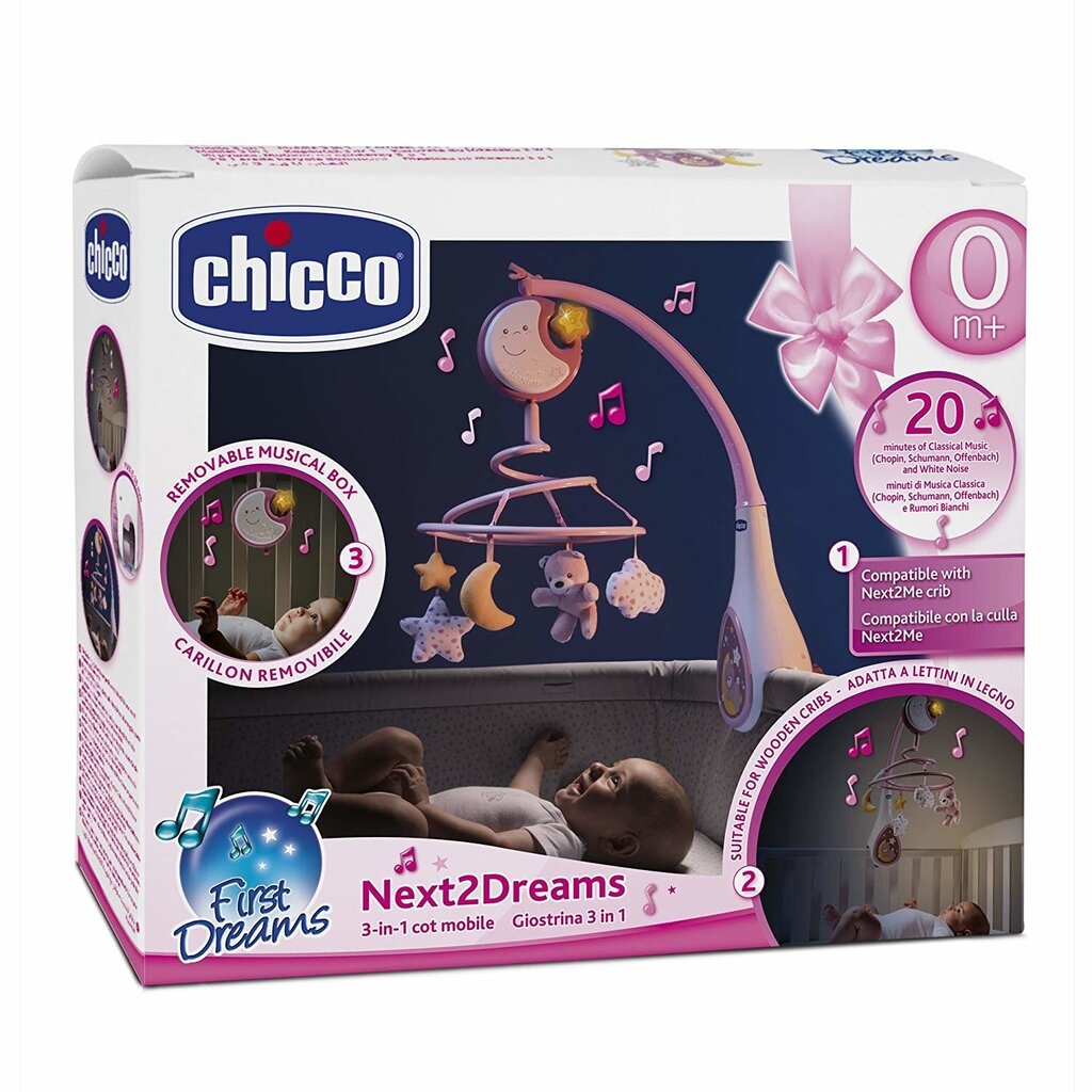 CHICCO Next2Dreams mobile, vaaleanpunainen hinta ja tiedot | Vauvan lelut | hobbyhall.fi