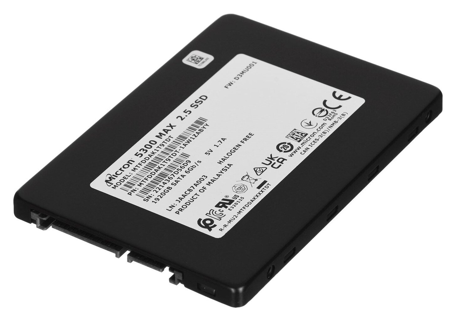 Micron 5300 MAX (MTFDDAK1T9TDT-1AW1ZABYYR) Sisäinen SSD-kiintolevy hinta ja tiedot | Kovalevyt | hobbyhall.fi