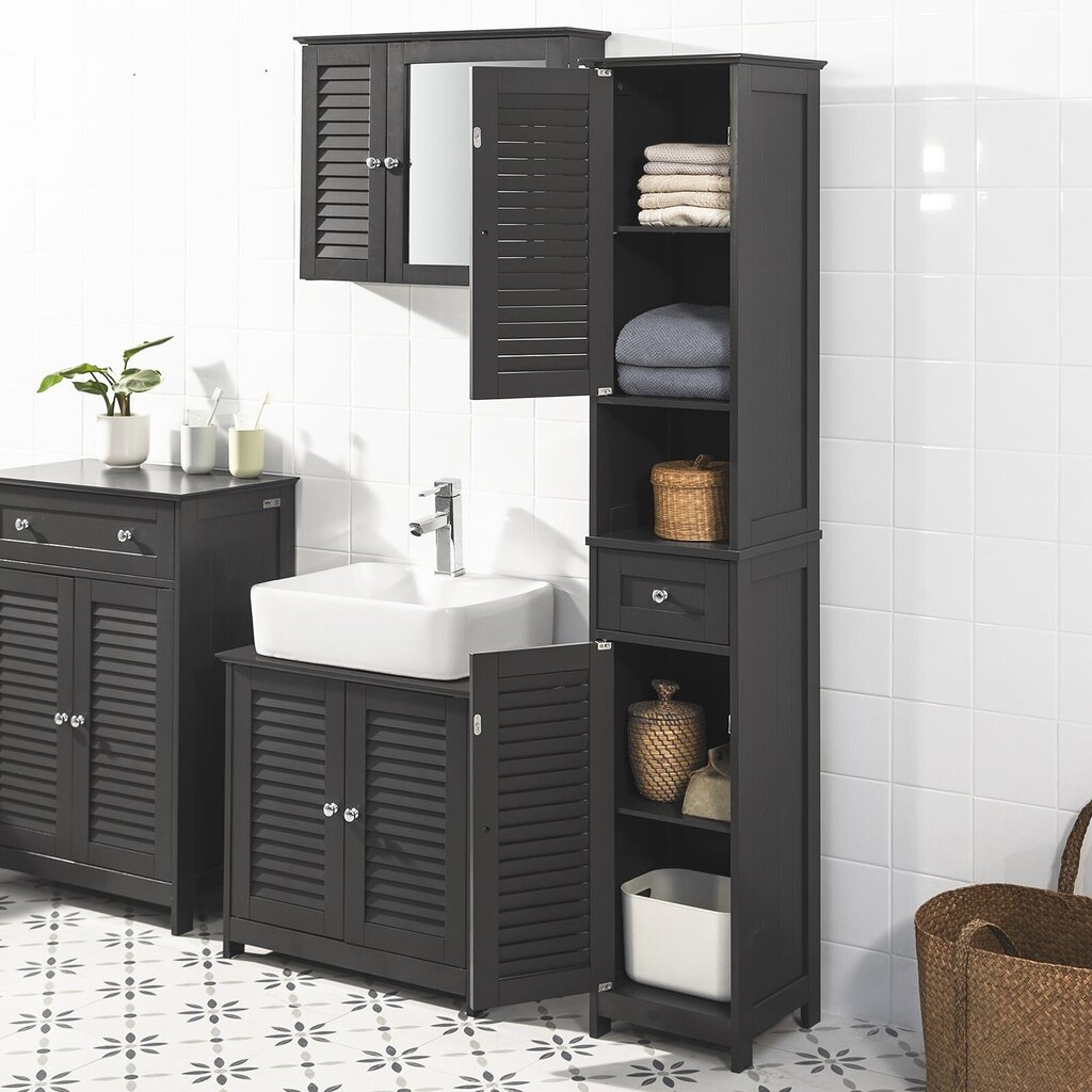 Kylpyhuonekaappi SoBuy FRG236-DG, musta hinta ja tiedot | Kylpyhuonekaapit | hobbyhall.fi