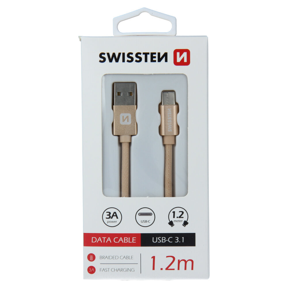 Swissten Textile, USB-C, 1.2m hinta ja tiedot | Puhelinkaapelit | hobbyhall.fi