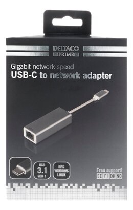 Deltaco USBC-GIGA5, USB-C, RJ45, 0.06 metriä hinta ja tiedot | Adapterit | hobbyhall.fi