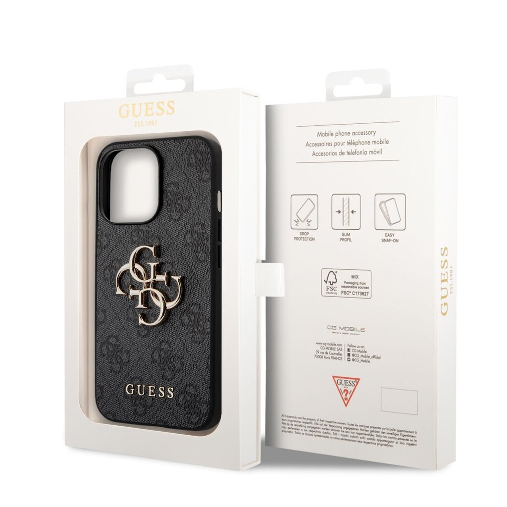 Guess PU 4G Metal Logo Case iPhone 14 Pro Max -puhelimelle Harmaa hinta ja tiedot | Puhelimen kuoret ja kotelot | hobbyhall.fi