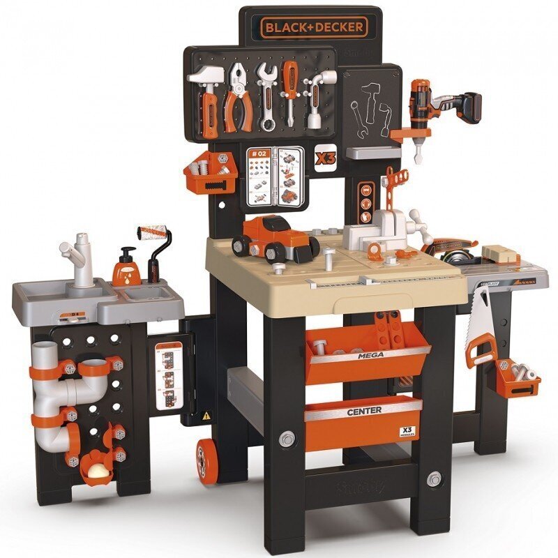 SMOBY Black&Decker Mega Workshop 3in1 -työpaja, 100 tarviketta hinta ja tiedot | Poikien lelut | hobbyhall.fi