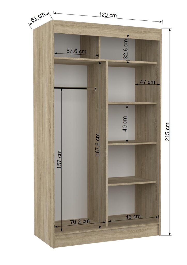 Adrk Furniture Toura 120 cm, ruskean /tammen värinen Vaatekaappi hinta ja tiedot | Kaapit | hobbyhall.fi