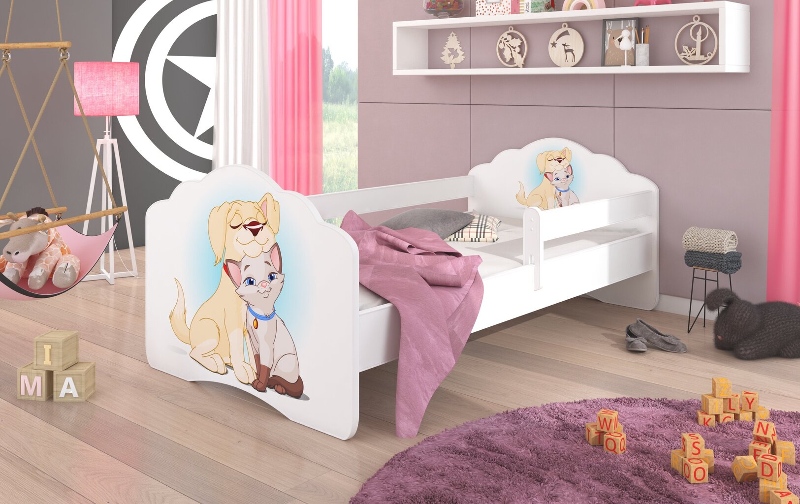 ADRK Furniture Casimo Cat, Lasten sänky irrotettavalla kaiteella 70 cm x 140 cm hinta ja tiedot | Lastensängyt | hobbyhall.fi