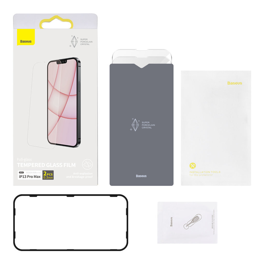 Baseus 0,3 mm posliinilasi 2x posliinikarkaistu lasi iPhone 13 Pro Maxille hinta ja tiedot | Näytönsuojakalvot ja -lasit | hobbyhall.fi