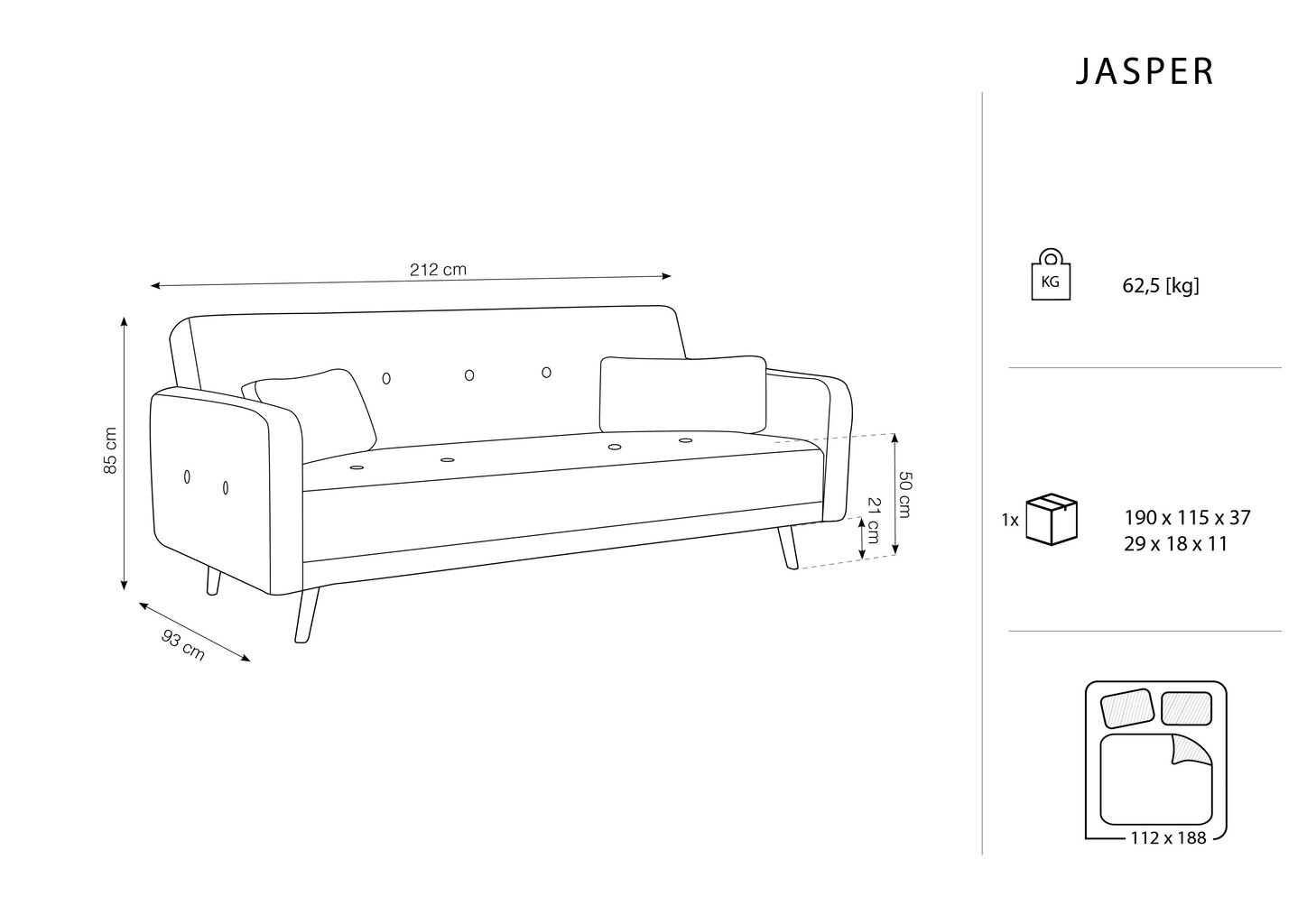 Micadoni Home Jasper 3S, vaaleanharmaan värinen sohva hinta ja tiedot | Sohvat ja vuodesohvat | hobbyhall.fi