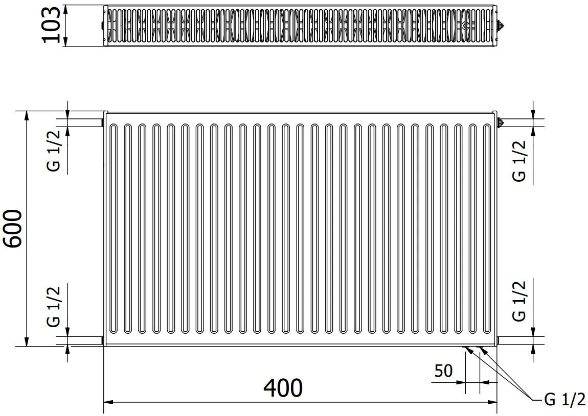 Jäähdytin Mexen CV22, 600 x 400 mm, 661 W, pohjaliitäntä hinta ja tiedot | Patterit ja konvektorit | hobbyhall.fi