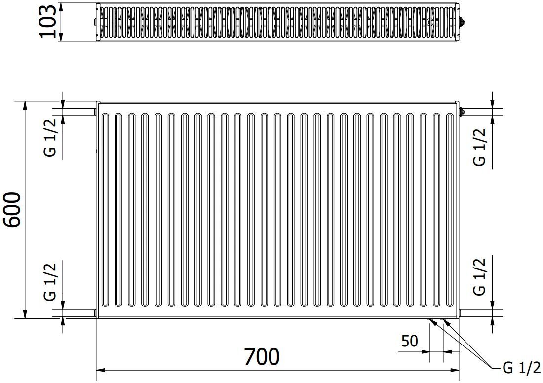 Patteri Mexen CV22, 600 x 700 mm, 1157 W, pohjaliitäntä hinta ja tiedot | Patterit ja konvektorit | hobbyhall.fi