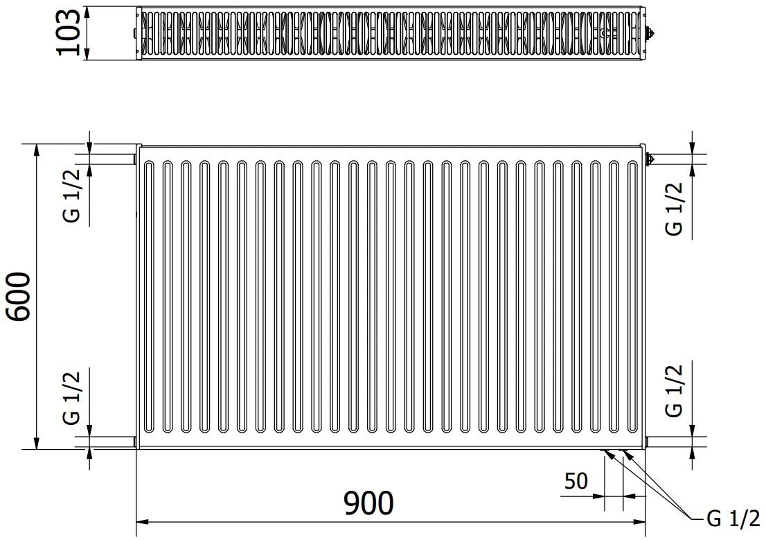 Jäähdyttimen Mexen CV22, 600 x 900 mm, 1487 W, pohjaliitäntä hinta ja tiedot | Patterit ja konvektorit | hobbyhall.fi