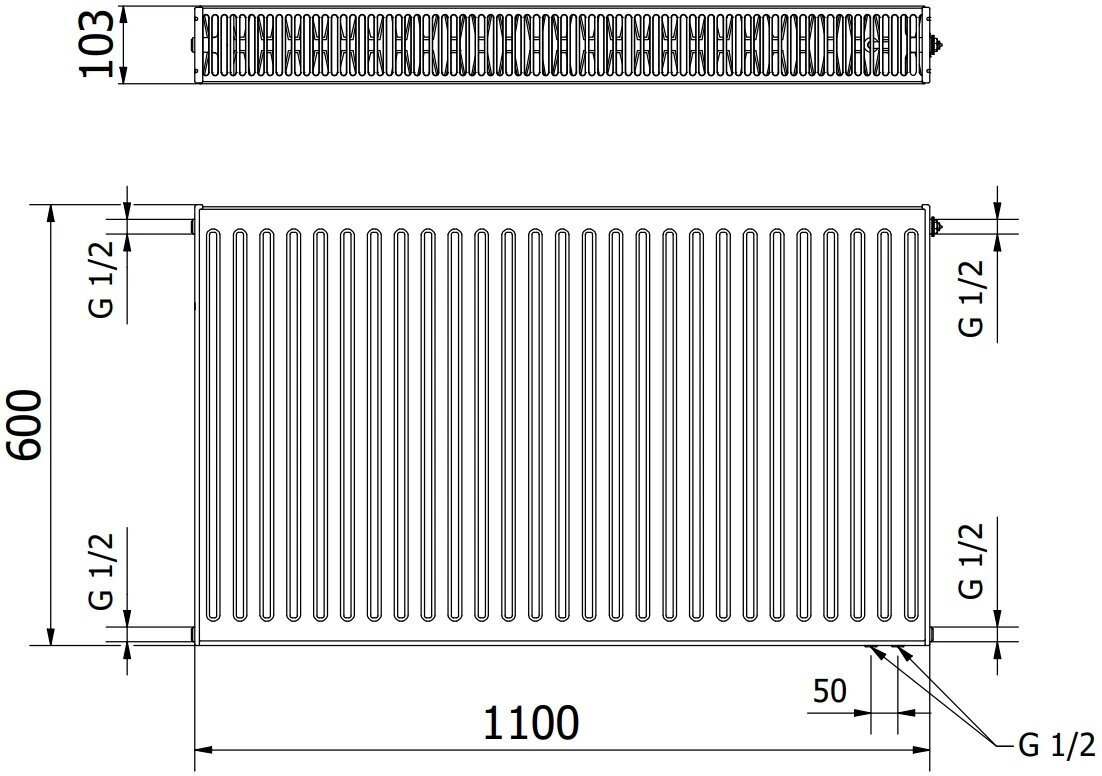 Jäähdytin Mexen CV22, 600 x 1100 mm, 1818 W, pohjaliitäntä hinta ja tiedot | Patterit ja konvektorit | hobbyhall.fi