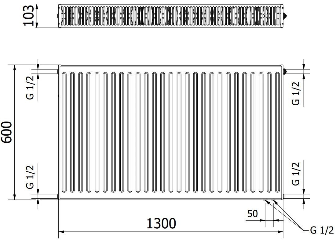 Jäähdytin Mexen CV22, 600 x 1300 mm, 2149 W, pohjaliitäntä hinta ja tiedot | Patterit ja konvektorit | hobbyhall.fi