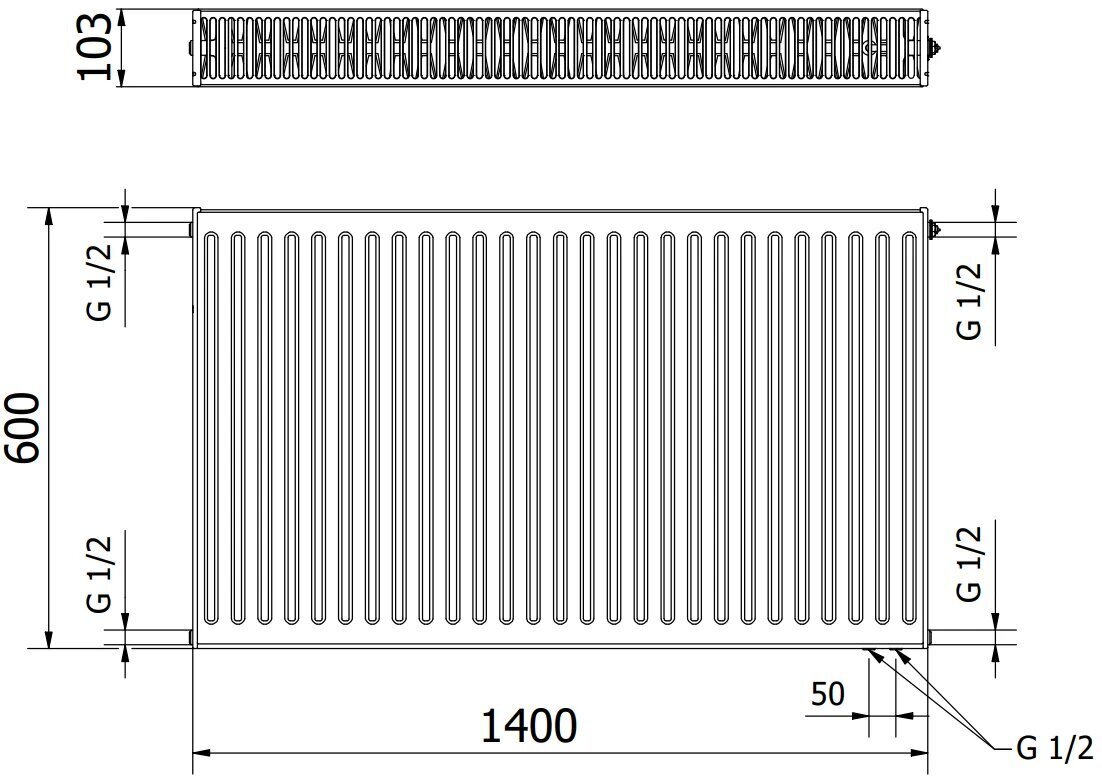 Jäähdytin Mexen CV22, 600 x 1400 mm, 2314 W, pohjaliitäntä hinta ja tiedot | Patterit ja konvektorit | hobbyhall.fi