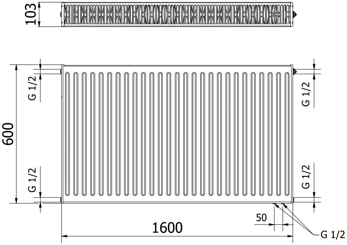 Jäähdytin Mexen CV22, 600 x 1600 mm, 2644 W, pohjaliitäntä hinta ja tiedot | Patterit ja konvektorit | hobbyhall.fi