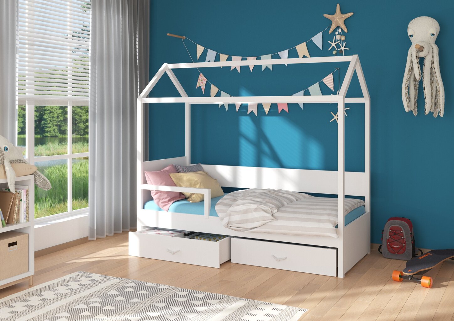 ADRK Furniture Otello 90 cm x 200 cm valkoisen värinen sänky turvakaiteella hinta ja tiedot | Lastensängyt | hobbyhall.fi