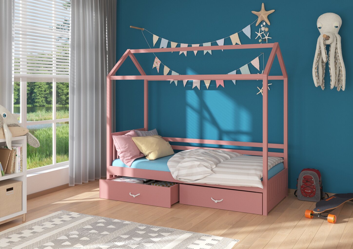 ADRK Furniture Rose sänky 90 cm x 200 cm, roosan värinen hinta ja tiedot | Lastensängyt | hobbyhall.fi