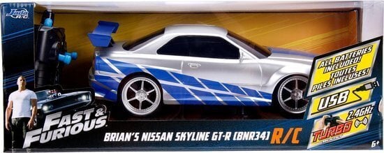 Simba radio-ohjattava Jada Toy Fast & Furious Nissan Skyline GTR 1:16 RC -malliauto hinta ja tiedot | Poikien lelut | hobbyhall.fi