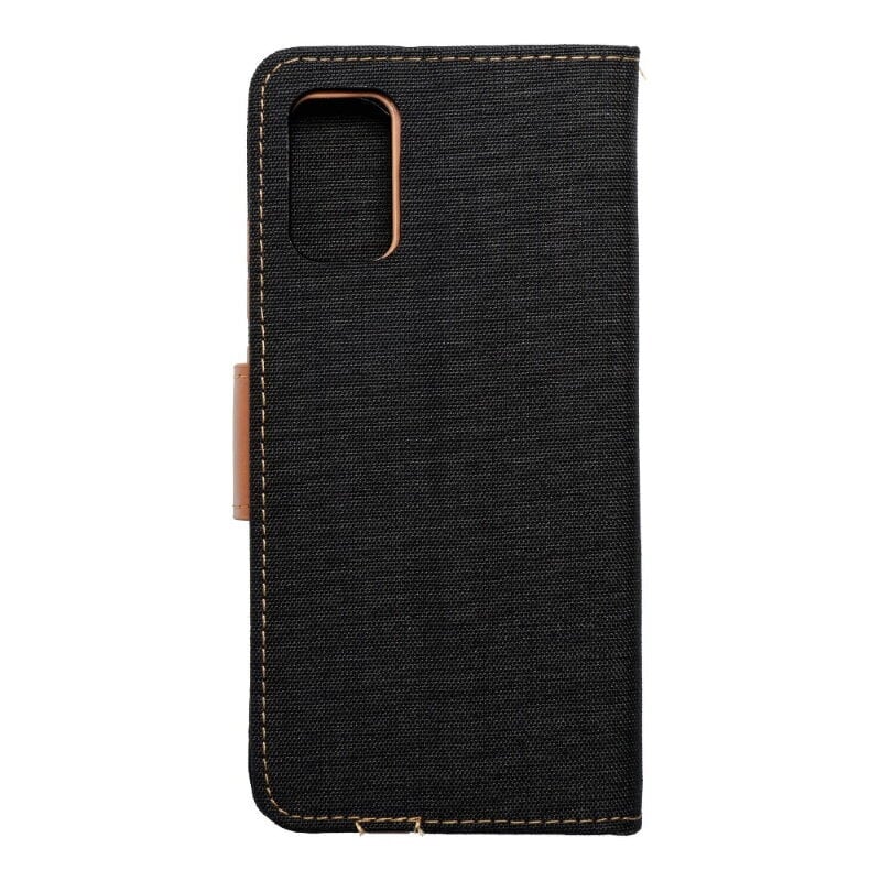 TakeMe Canvas Flexi Flip Premium Magnetic clip Fabric book case Samsung Galaxy A22 5G (A226B) Black hinta ja tiedot | Puhelimen kuoret ja kotelot | hobbyhall.fi